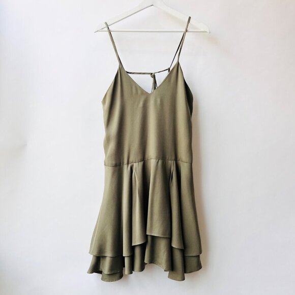 Hunter Bell tencel drop waist layered dress, green olive, Size XS - Picture 3 of 8